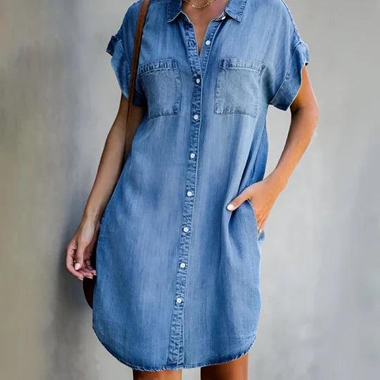 Pollie | Lightweight Denim Dress with Belly Coverage