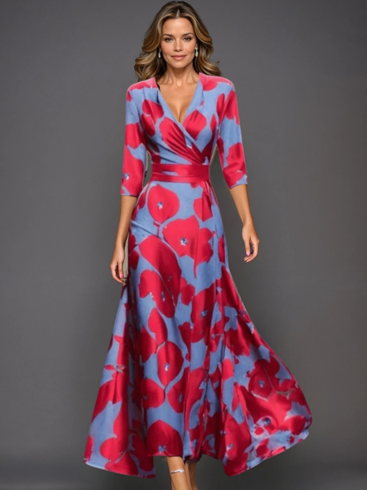 Zoe - Classic Floral V-Neck Maxi Dress