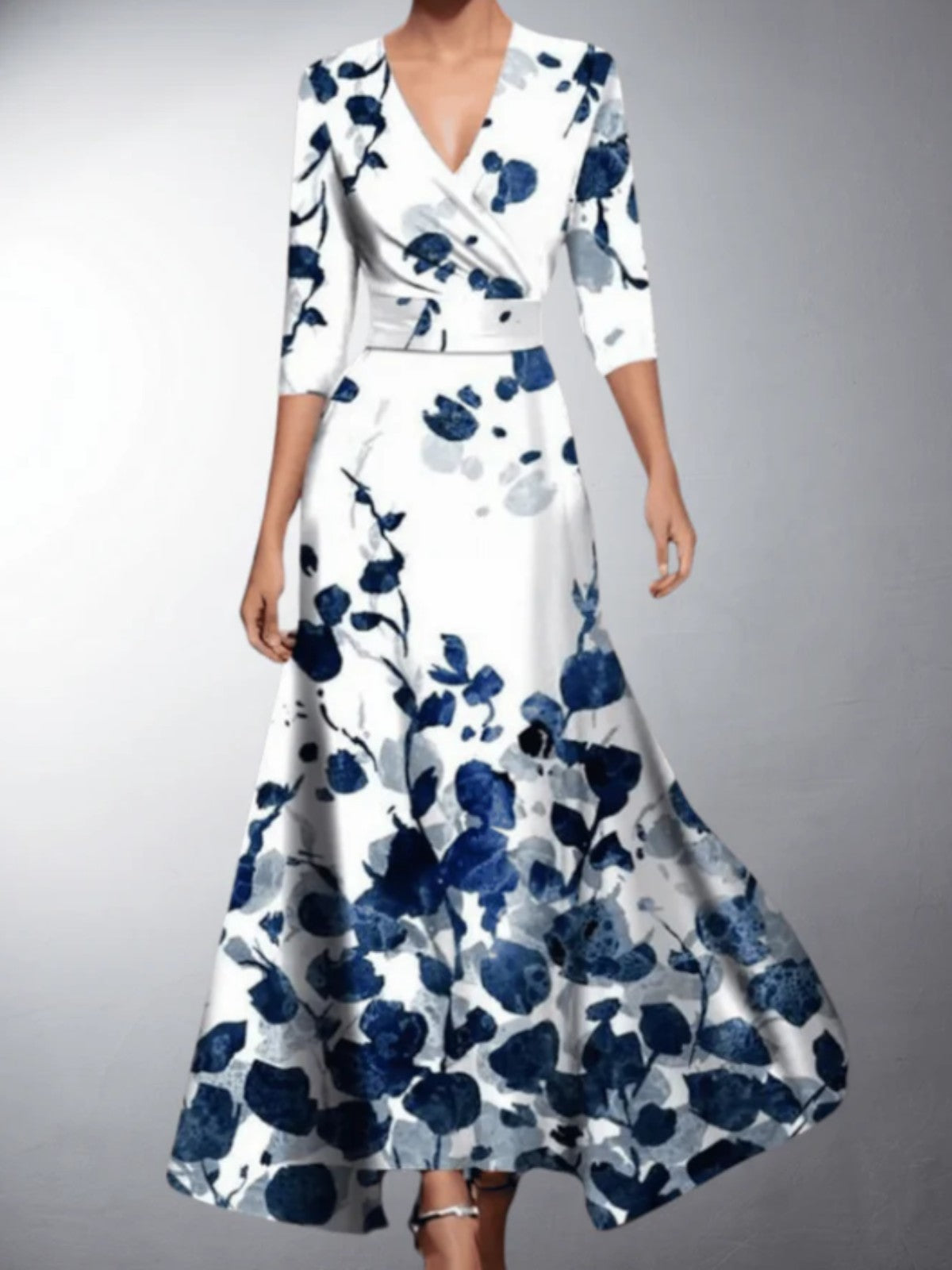 Zoe - Classic Floral V-Neck Maxi Dress